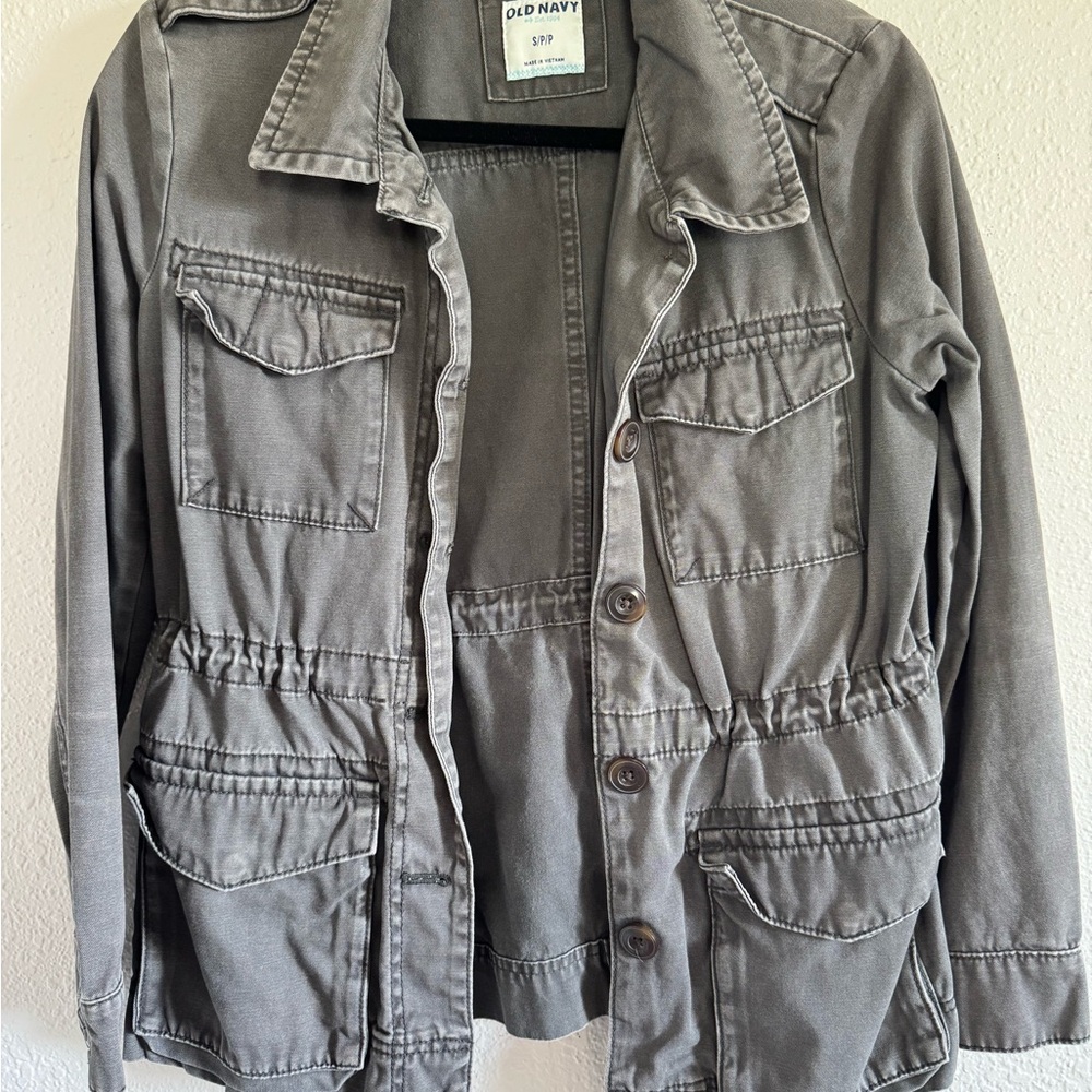 Old Navy Womens Military Field Jacket Gray Utility Cotton Canvas Small